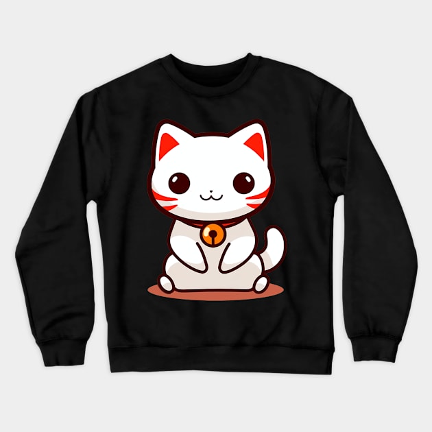 Kawaii Chibi Cat Sitting Down - Minimalistic Japanese Style, White and Orange, Super Cute Crewneck Sweatshirt by Chibidorable